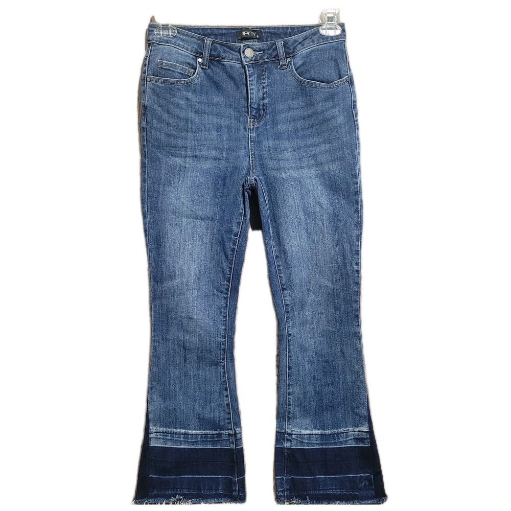 APNY Released Hem Bootcut Jeans Size 6 x 26 Mid Rise Dark Wash Frayed